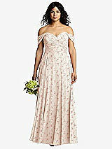 Front View Thumbnail - Coquette Floral Print Off-the-Shoulder Draped Chiffon Maxi Dress