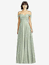 Alt View 1 Thumbnail - Vintage Primrose Sage Off-the-Shoulder Draped Chiffon Maxi Dress