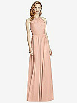 Front View Thumbnail - Pale Peach Cutout Open-Back Shirred Halter Maxi Dress