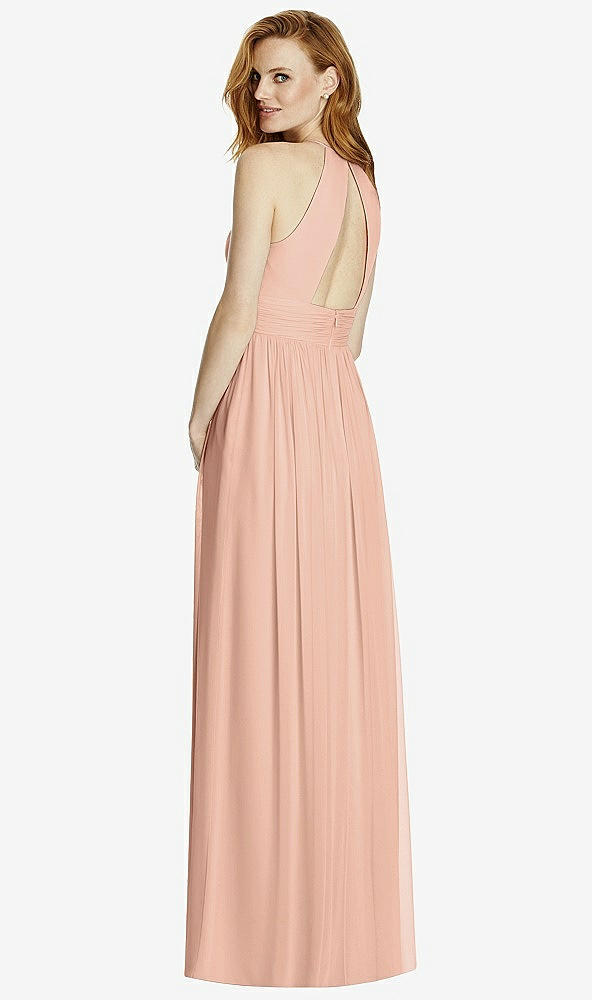 Back View - Pale Peach Cutout Open-Back Shirred Halter Maxi Dress