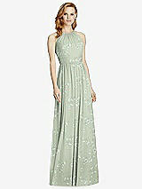 Front View Thumbnail - Vintage Primrose Sage Cutout Open-Back Shirred Halter Maxi Dress