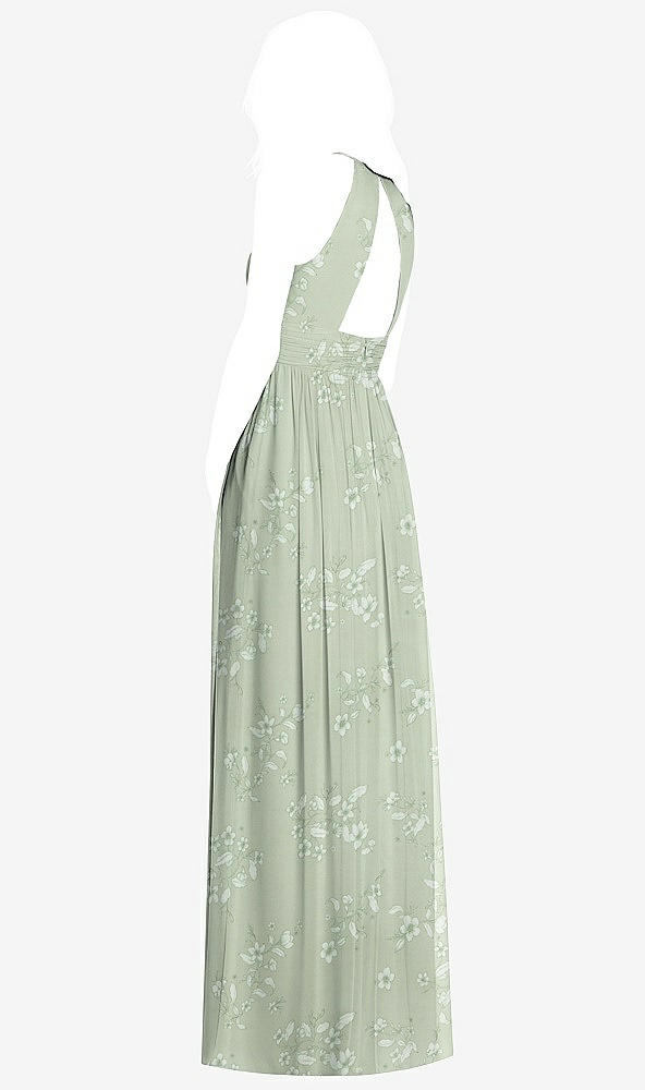 Back View - Vintage Primrose Sage Cutout Open-Back Shirred Halter Maxi Dress