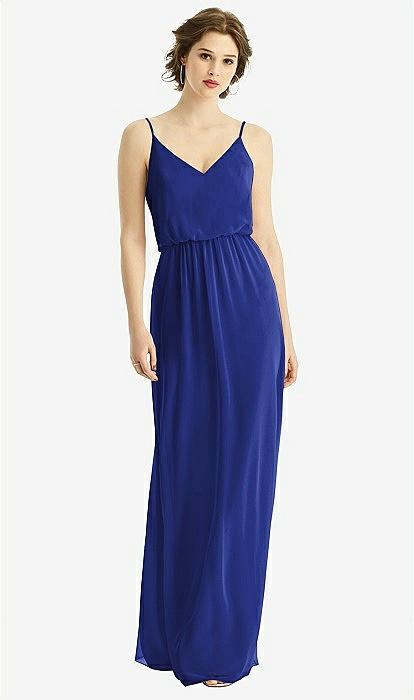 V neck Blouson Bodice Chiffon Maxi Bridesmaid Dress In Cobalt Blue The Dessy Group