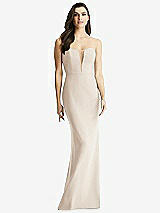 Front View Thumbnail - Oat & Light Nude Sheer Plunge Neckline Strapless Column Dress