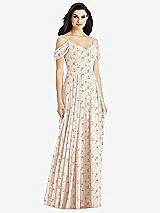 Rear View Thumbnail - Coquette Floral Print Off-the-Shoulder Open Cowl-Back Maxi Dress