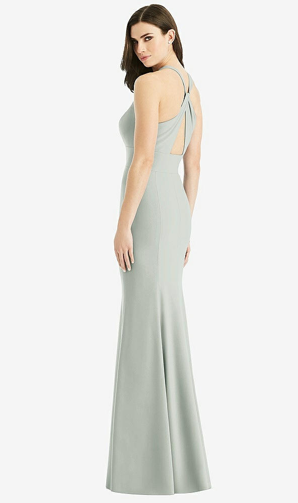 Front View - Willow Green Criss Cross Twist Cutout Back Trumpet Gown