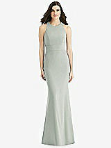 Rear View Thumbnail - Willow Green Criss Cross Twist Cutout Back Trumpet Gown