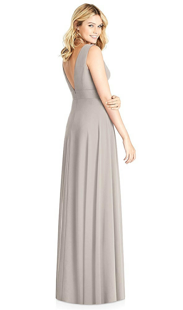 Back View - Taupe Sleeveless Deep V-Neck Open-Back Dress