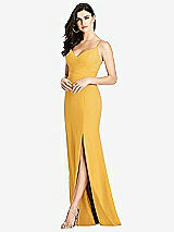 Front View Thumbnail - NYC Yellow Seamed Bodice Crepe Trumpet Gown with Front Slit