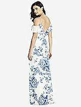 Rear View Thumbnail - Cottage Rose Dusk Blue Ruffled Cold-Shoulder Chiffon Maxi Dress