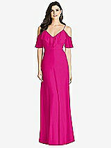 Front View Thumbnail - Think Pink Ruffled Cold-Shoulder Chiffon Maxi Dress