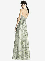 Rear View Thumbnail - Cottage Rose Sage Criss Cross Back Floral Satin Maxi Dress with Full A-Line Skirt