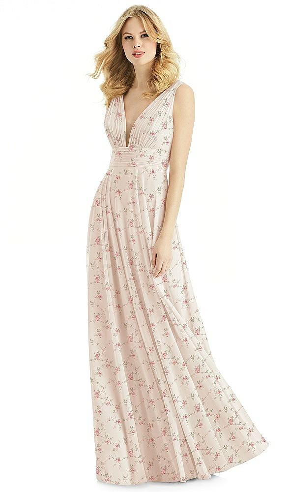 Front View - Coquette Floral Print & Light Nude Bella Bridesmaids Dress BB109