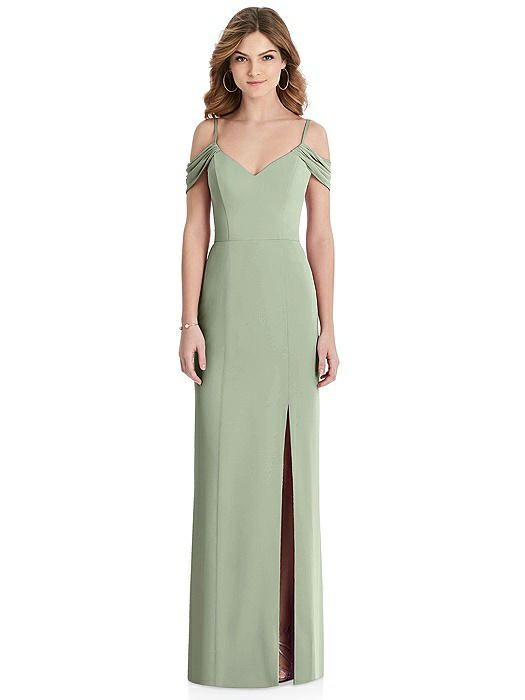 Off-the-Shoulder Chiffon Trumpet Gown with Front Slit