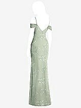 Rear View Thumbnail - Vintage Primrose Sage Off-the-Shoulder Chiffon Trumpet Gown with Front Slit