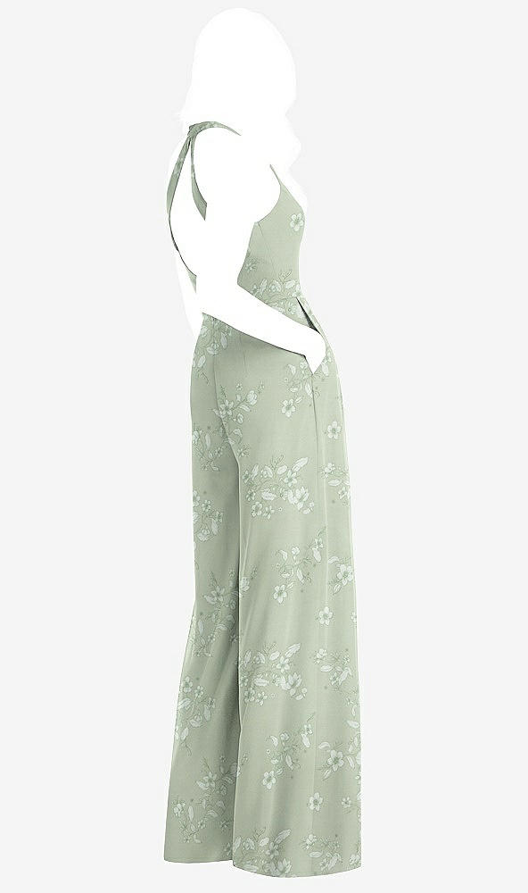 Back View - Vintage Primrose Sage V-Neck Backless Pleated Front Jumpsuit