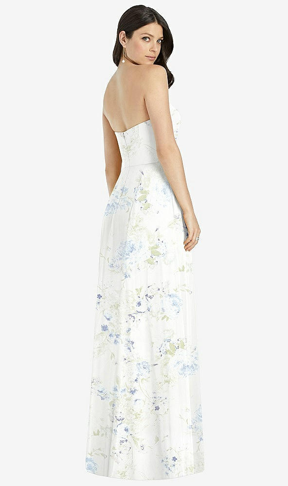 Back View - Bleu Garden Strapless Notch Chiffon Maxi Dress