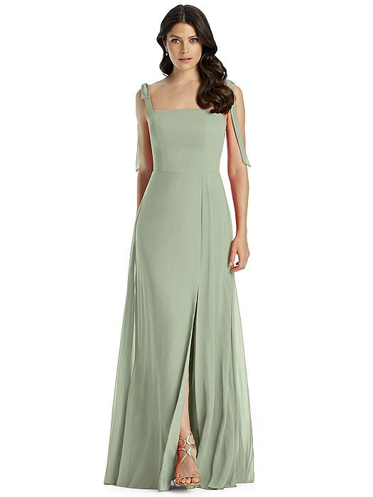 Tie-Shoulder Chiffon Maxi Dress with Front Slit