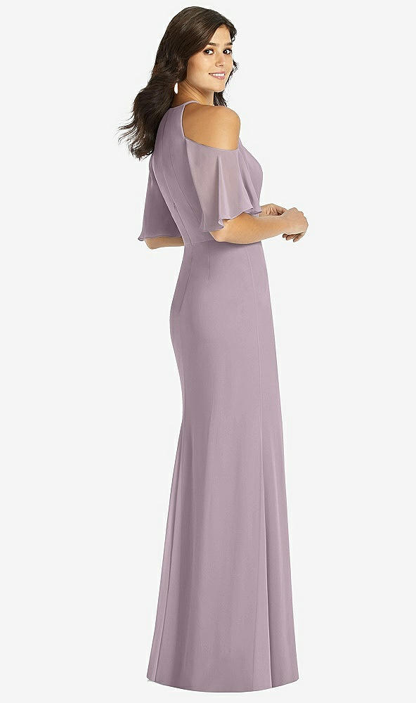 Back View - Lilac Dusk Ruffle Cold-Shoulder Mermaid Maxi Dress