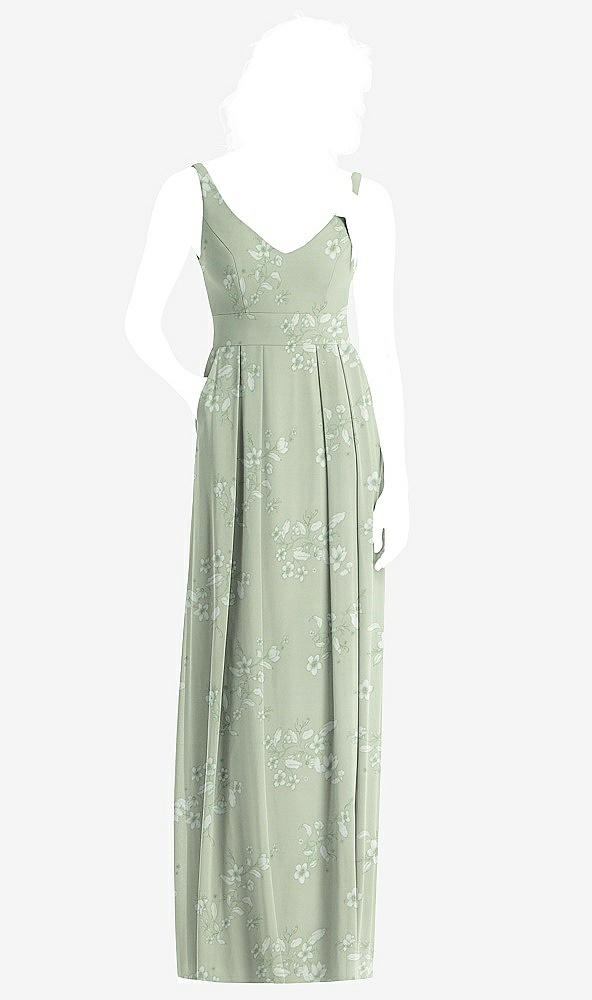 Front View - Vintage Primrose Sage Sleeveless Pleated Skirt Maxi Dress with Pockets