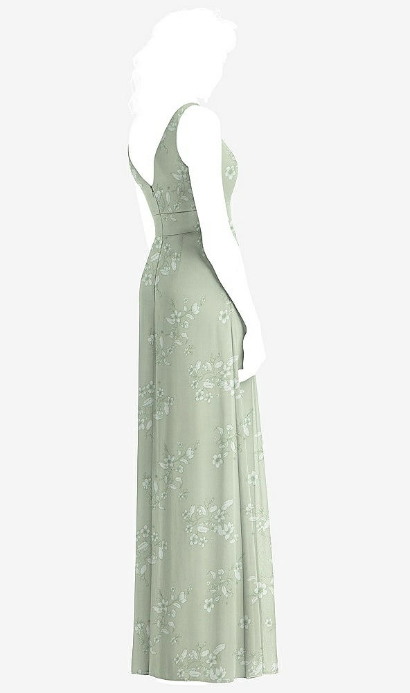 Back View - Vintage Primrose Sage Sleeveless Pleated Skirt Maxi Dress with Pockets