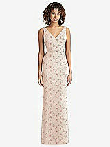 Rear View Thumbnail - Coquette Floral Print Sleeveless Tie Back Chiffon Trumpet Gown