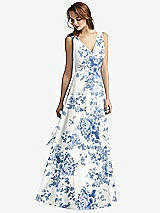 Front View Thumbnail - Cottage Rose Dusk Blue Sleeveless V-Neck Chiffon Wrap Dress