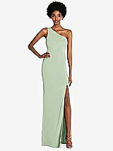 Front View Thumbnail - Celadon One-Shoulder Chiffon Trumpet Gown