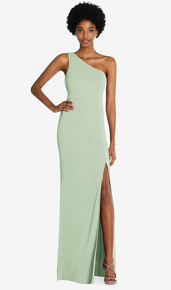 Front View - Celadon One-Shoulder Chiffon Trumpet Gown