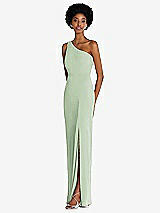 Side View Thumbnail - Celadon One-Shoulder Chiffon Trumpet Gown