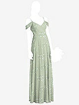 Front View Thumbnail - Vintage Primrose Sage Cold-Shoulder V-Back Chiffon Maxi Dress