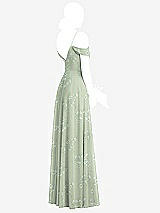 Rear View Thumbnail - Vintage Primrose Sage Cold-Shoulder V-Back Chiffon Maxi Dress