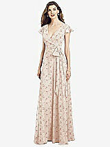 Front View Thumbnail - Coquette Floral Print Flutter Sleeve Faux Wrap Chiffon Dress