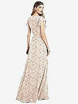 Rear View Thumbnail - Coquette Floral Print Flutter Sleeve Faux Wrap Chiffon Dress