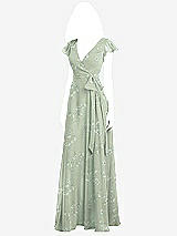 Front View Thumbnail - Vintage Primrose Sage Flutter Sleeve Faux Wrap Chiffon Dress