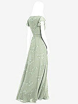 Rear View Thumbnail - Vintage Primrose Sage Flutter Sleeve Faux Wrap Chiffon Dress