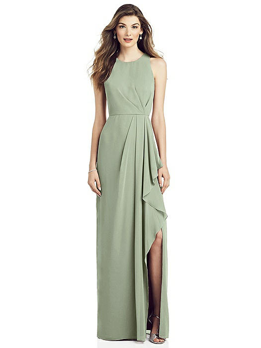 Sleeveless Chiffon Dress with Draped Front Slit