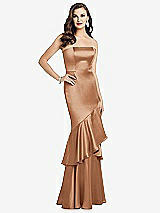 Front View Thumbnail - Toffee Strapless Tiered Ruffle Trumpet Gown