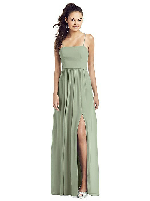 Slim Spaghetti Strap Chiffon Dress with Front Slit 