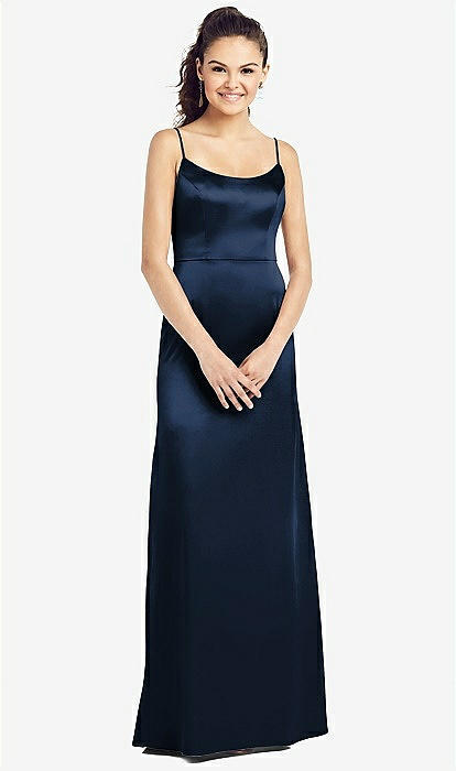 Slim Spaghetti Strap V-back Trumpet Bridesmaid Dress In Midnight Navy | The  Dessy Group