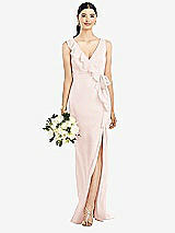 Front View Thumbnail - Blush Sleeveless Ruffled Wrap Chiffon Gown