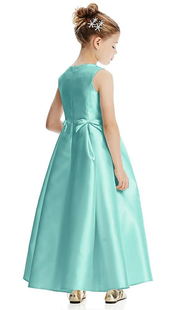 Back View - Coastal Princess Line Satin Twill Flower Girl Dress with Bows