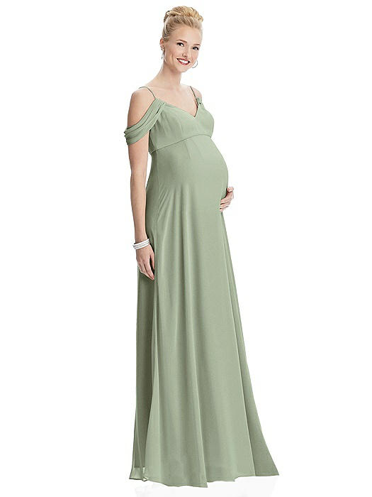 Draped Cold-Shoulder Chiffon Maternity Dress