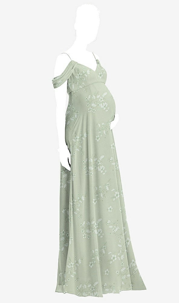 Front View - Vintage Primrose Sage Draped Cold-Shoulder Chiffon Maternity Dress