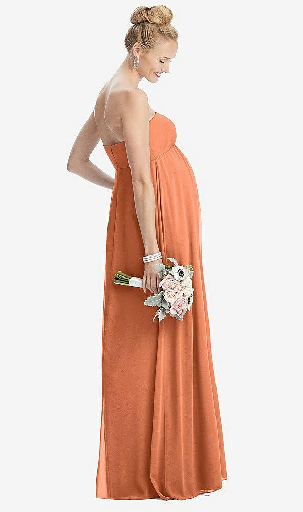 Back View - Sweet Melon Strapless Chiffon Shirred Skirt Maternity Dress