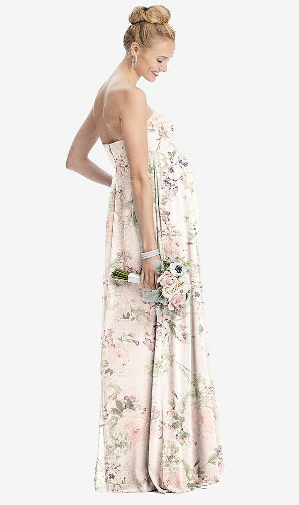 Back View - Blush Garden Strapless Chiffon Shirred Skirt Maternity Dress