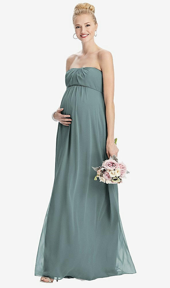 Front View - Icelandic Strapless Chiffon Shirred Skirt Maternity Dress