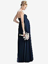 Rear View Thumbnail - Midnight Navy Strapless Chiffon Shirred Skirt Maternity Dress