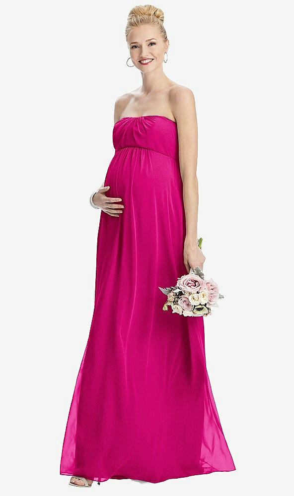 Front View - Think Pink Strapless Chiffon Shirred Skirt Maternity Dress