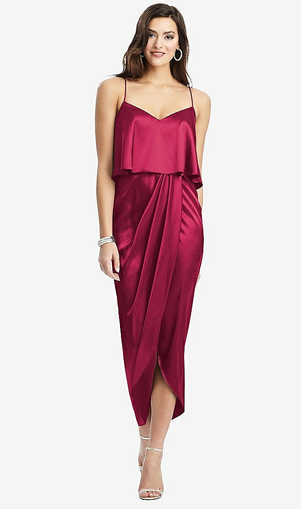 Front View - Valentine Popover Bodice Midi Dress with Draped Tulip Skirt